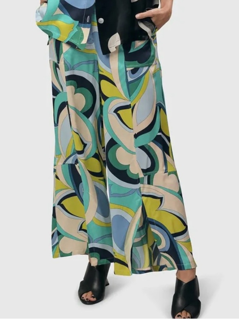 NWT Alembika Retro Lagoon Slit Front Wide Leg Pants